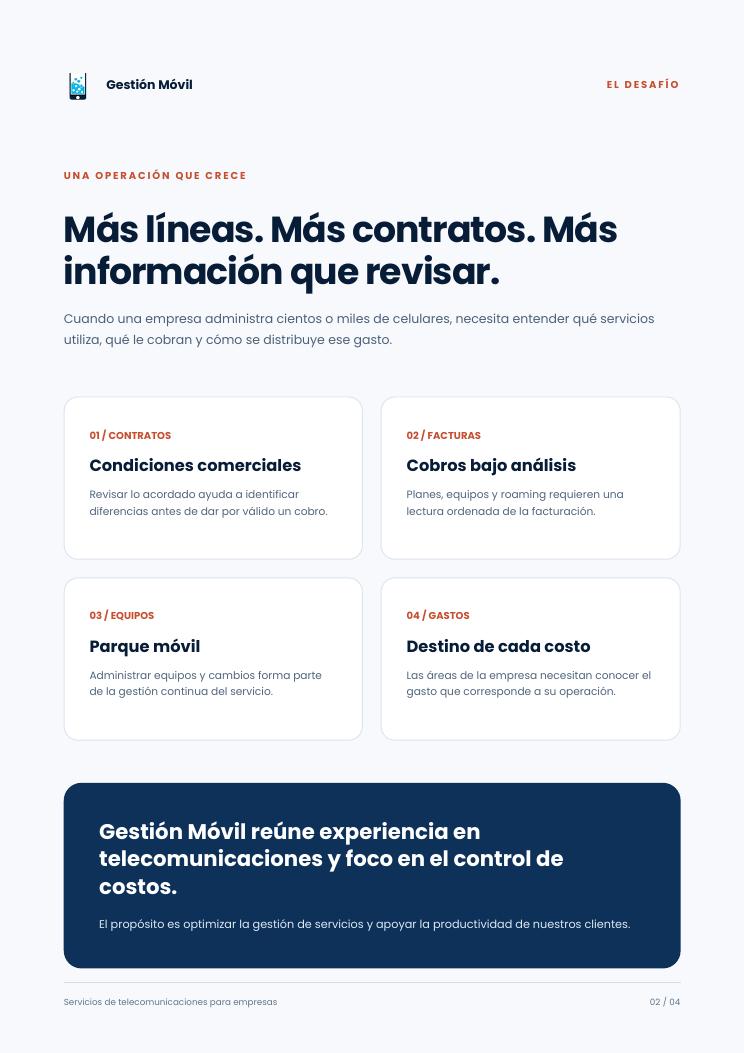 Brochure Gestión Móvil, desafíos de la telefonía móvil empresarial